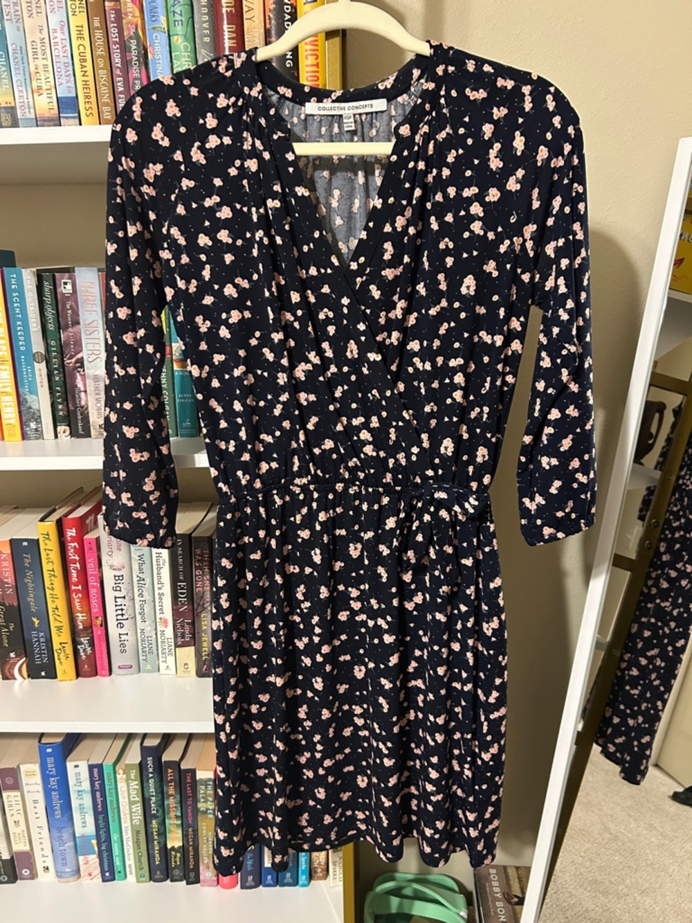 Navy Dress with Pink Floral Print